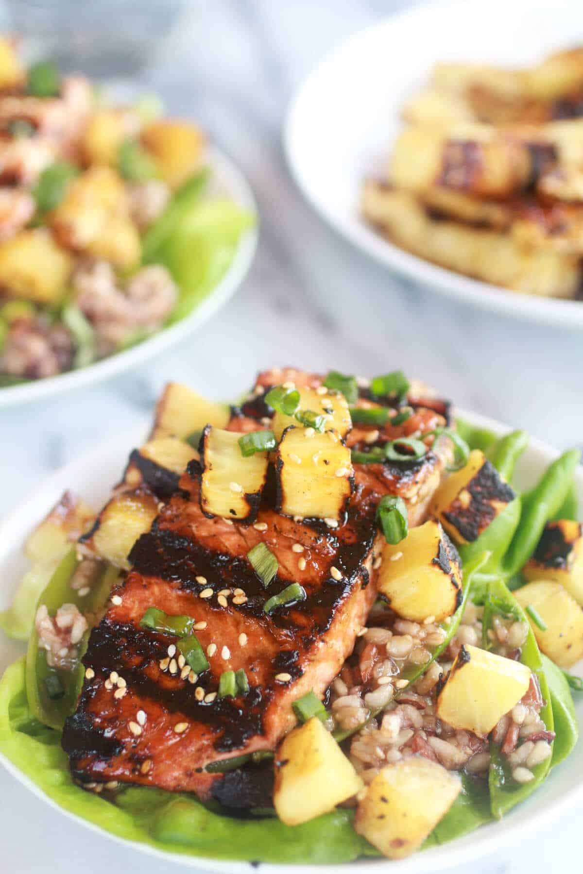 Asian Grilled Salmon Pineapple and Rice Lettuce Wraps-8