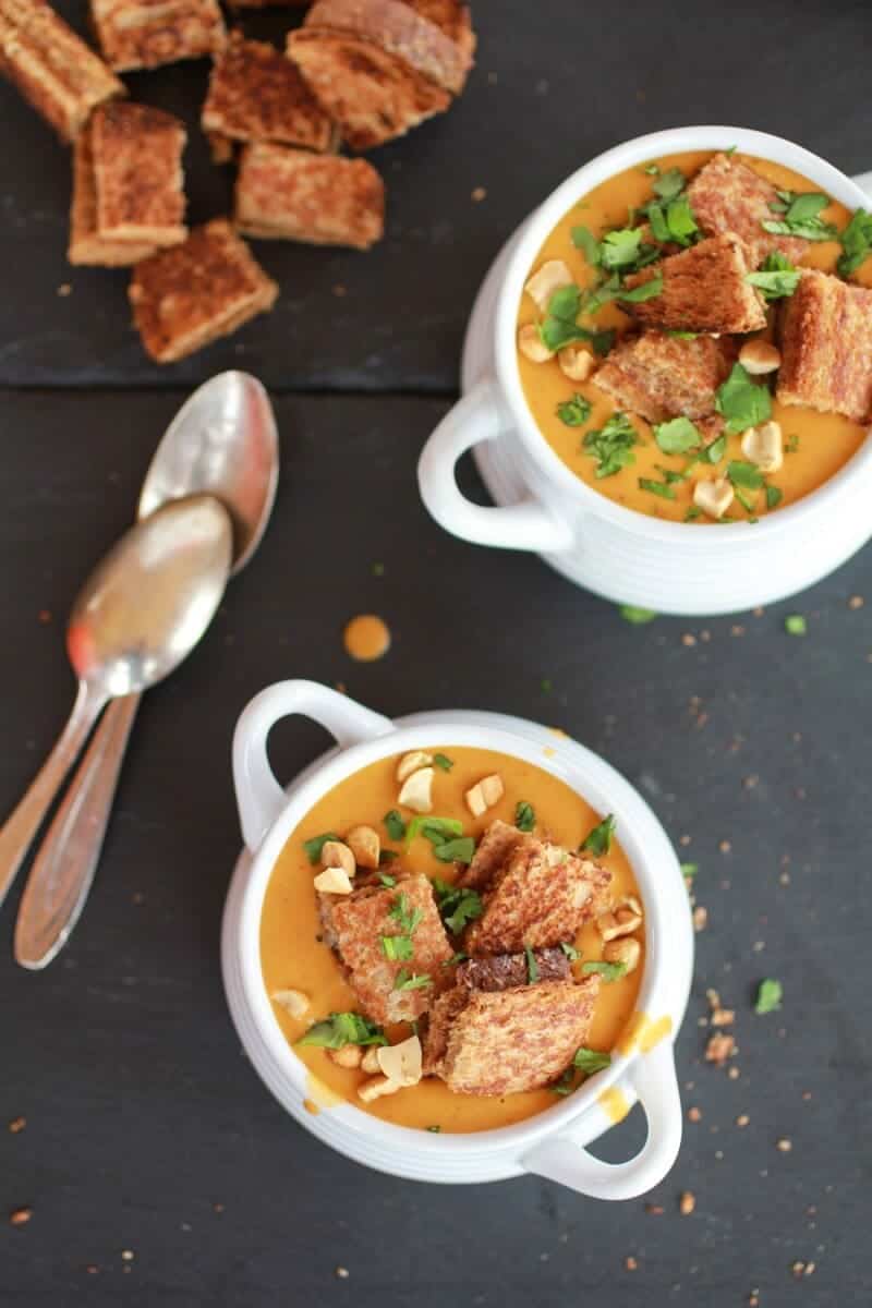 Sweet Potato Peanut Soup with Peanut Butter Croutons-3