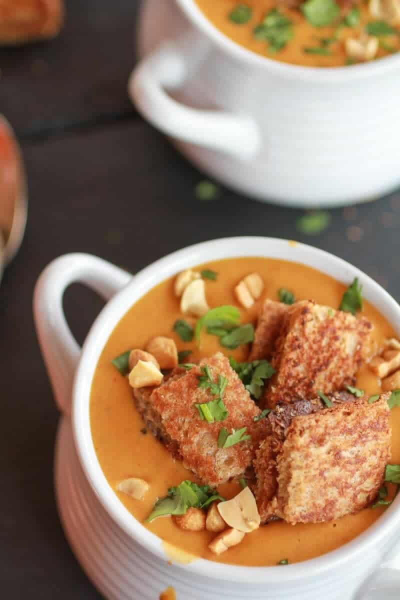 Sweet Potato Peanut Soup with Peanut Butter Croutons-5