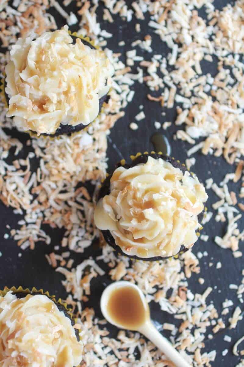 Toasted Coconut Caramel Chocolate Cupcakes-11