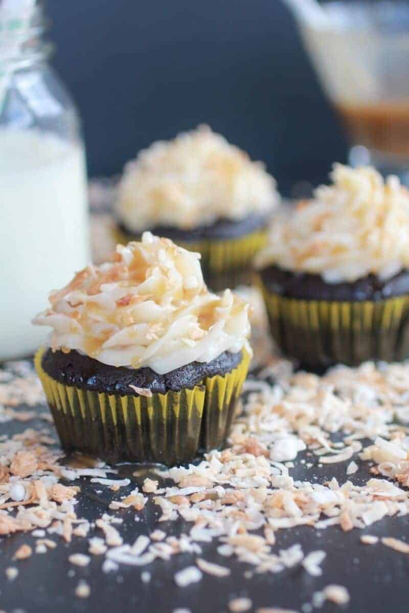Toasted Coconut Caramel Chocolate Cupcakes-8
