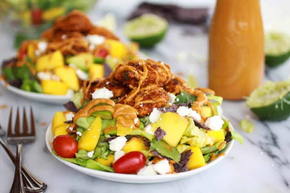Tortilla Chip Crusted Chicken Salad with Avocado Chipotle Lime Dressing and Queso Fresco | https://fett-weg.today/