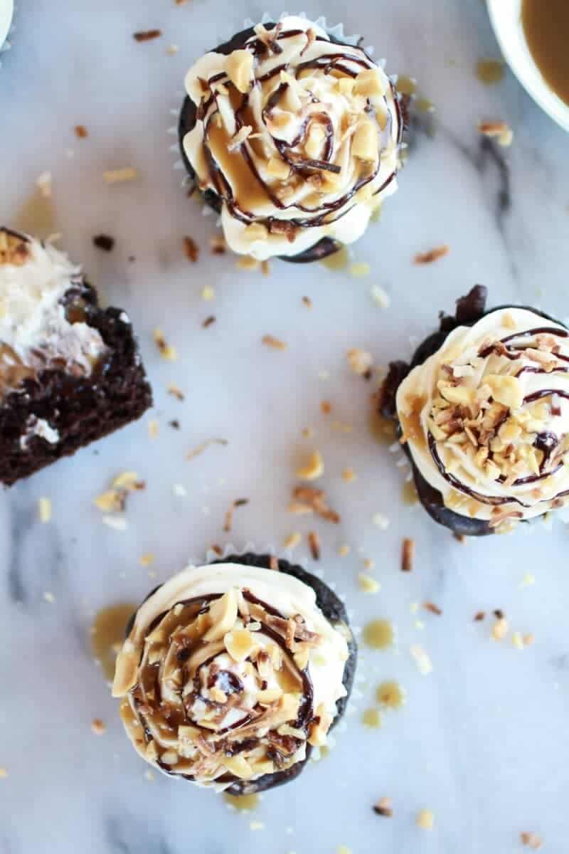 Snickers Coconut Caramel Cupcakes | halfbakedharvest.com