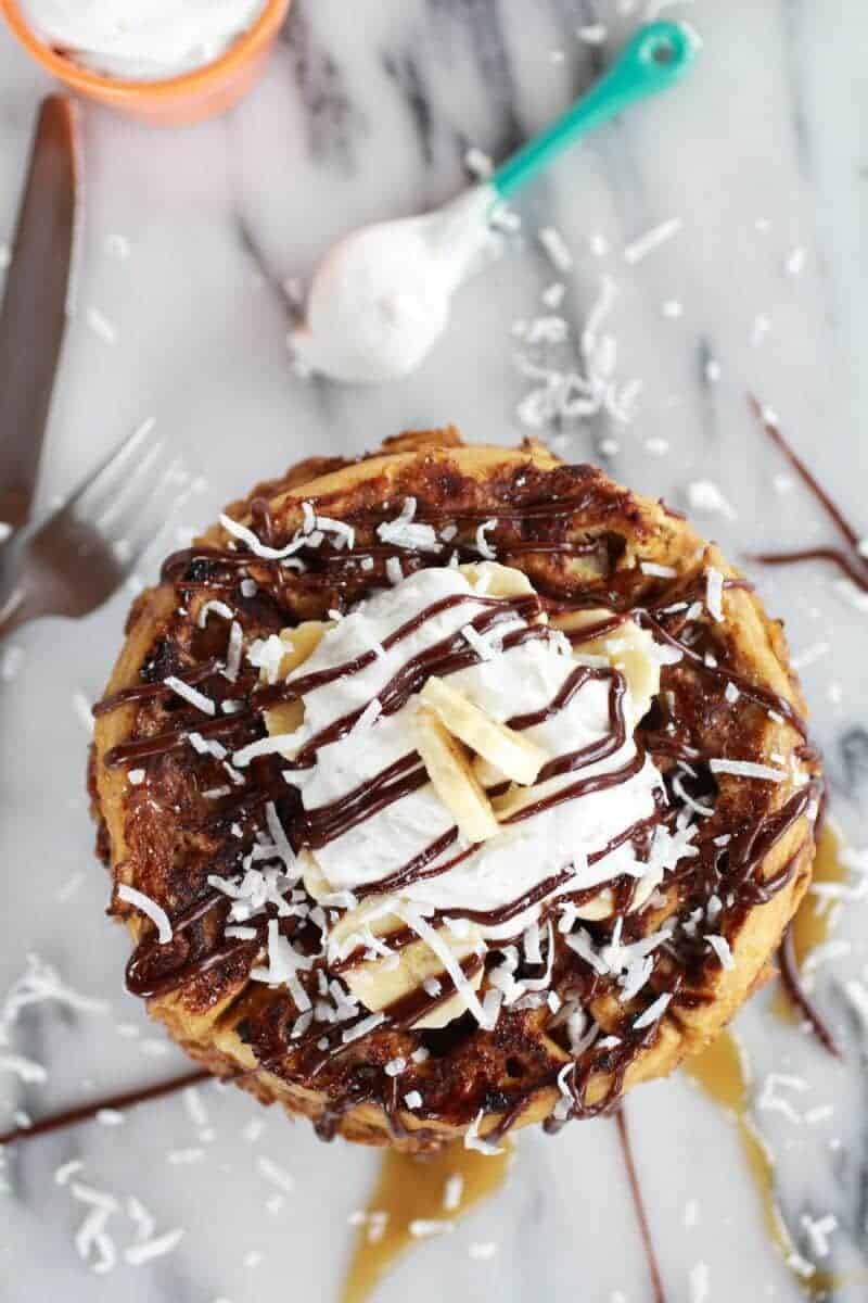 caramelized coconut banana bread waffle french toast-9