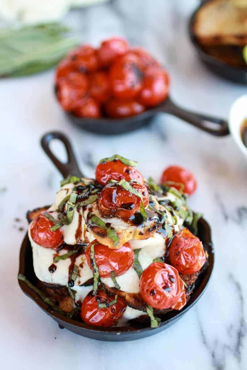 Blistered Tomato Grilled Toast Caprese Nachos with Balsamic Glaze || halfbakedharvest.com