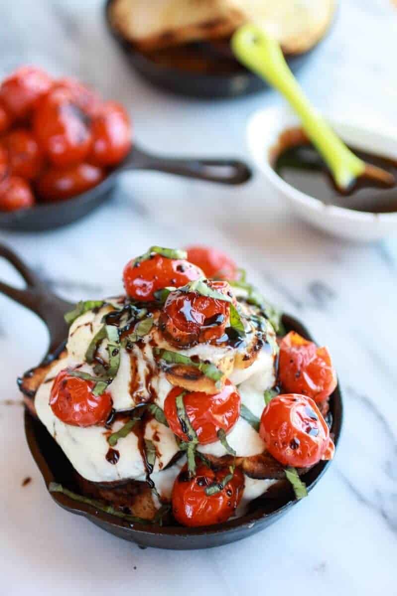 Blistered Tomato Grilled Toast Caprese Nachos with Balsamic Glaze || halfbakedharvest.com