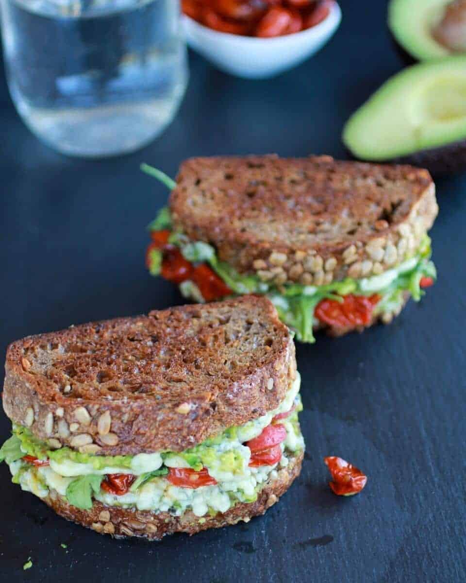 Blue Cheese + Smashed Avocado Roasted Tomato Grilled Cheese | halfbakedharvest.com/