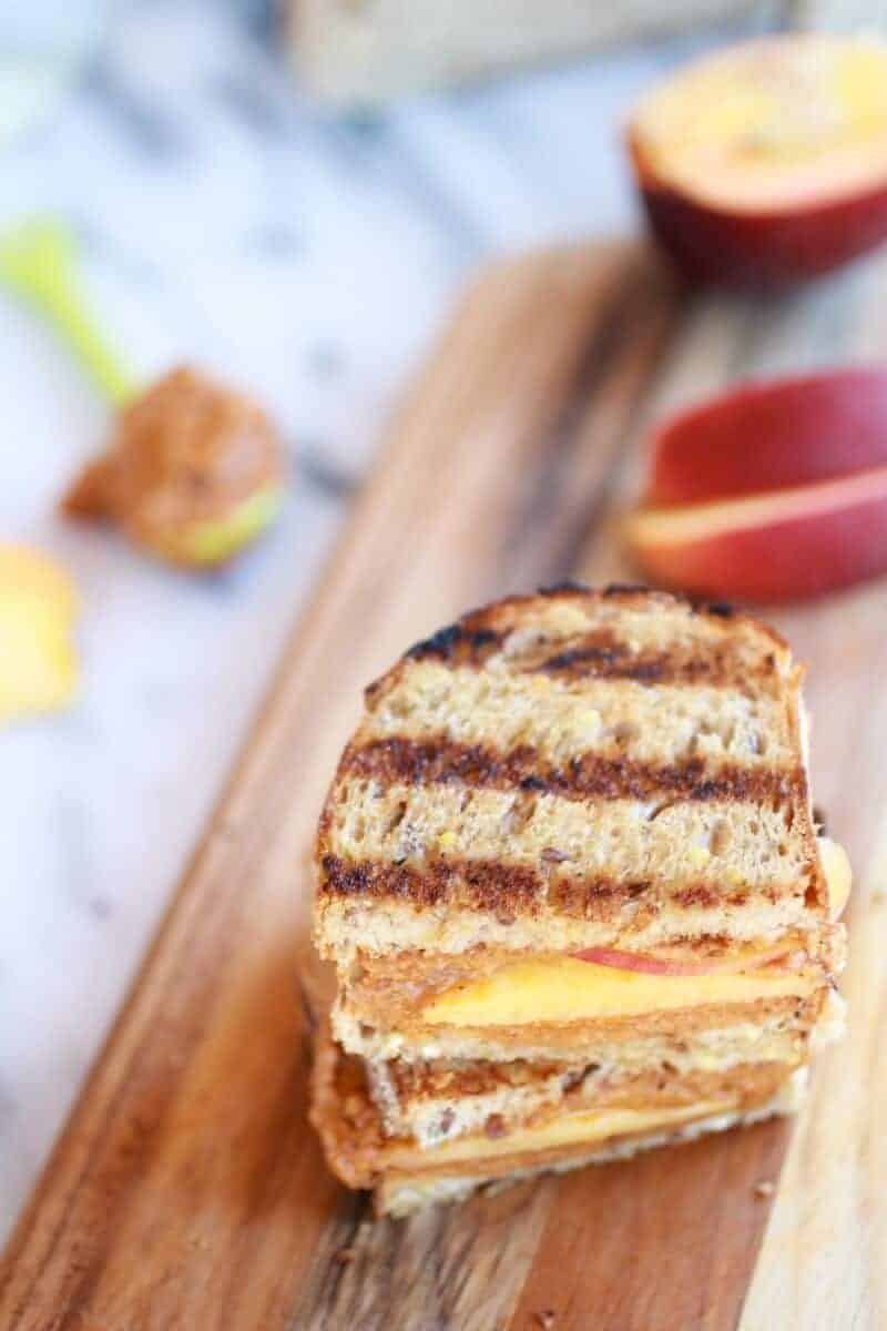 Chipotle Honey Roasted Peanut Butter and Peach Grilled Sandwich | halfbakedharvest.com