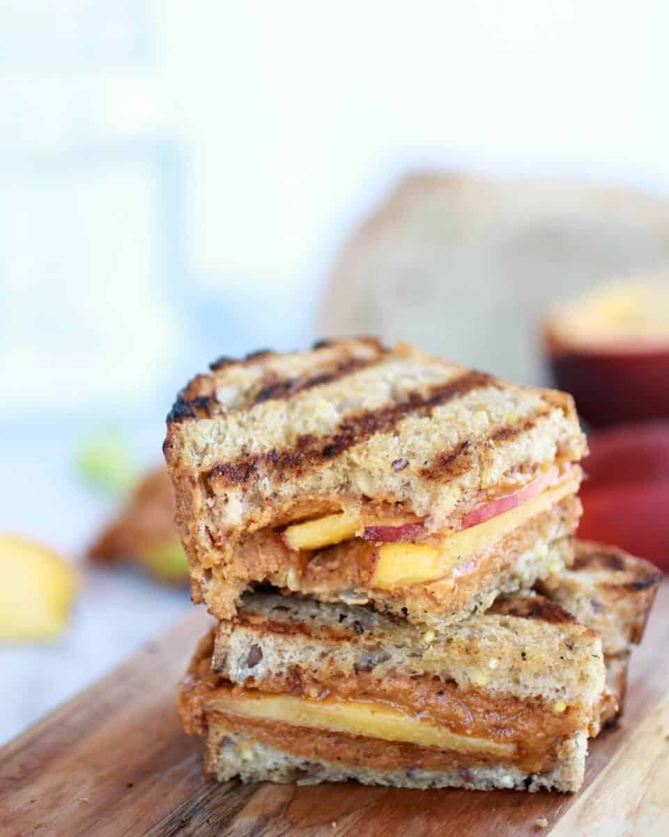 Chipotle Honey Roasted Peanut Butter and Peach Grilled Sandwich | halfbakedharvest.com