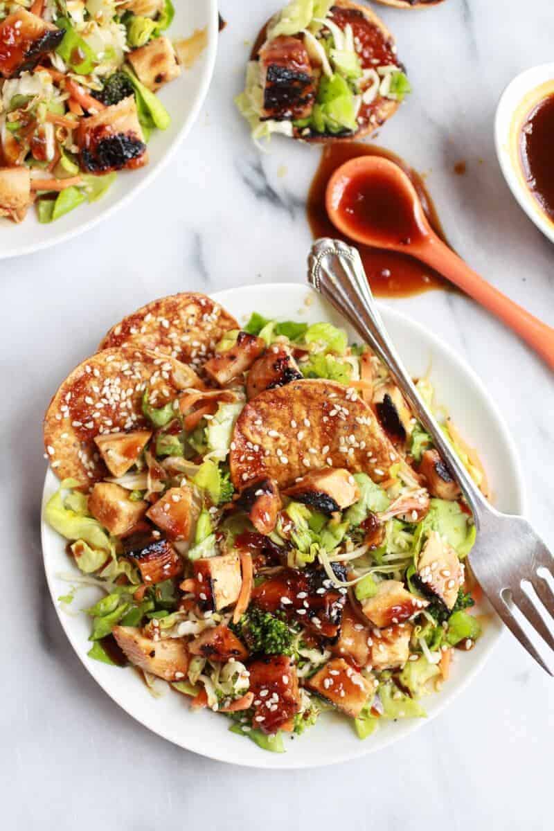 Chopped Asian BBQ Chicken Salad with Honey-Sesame Crackers | halfbakedharvest.com