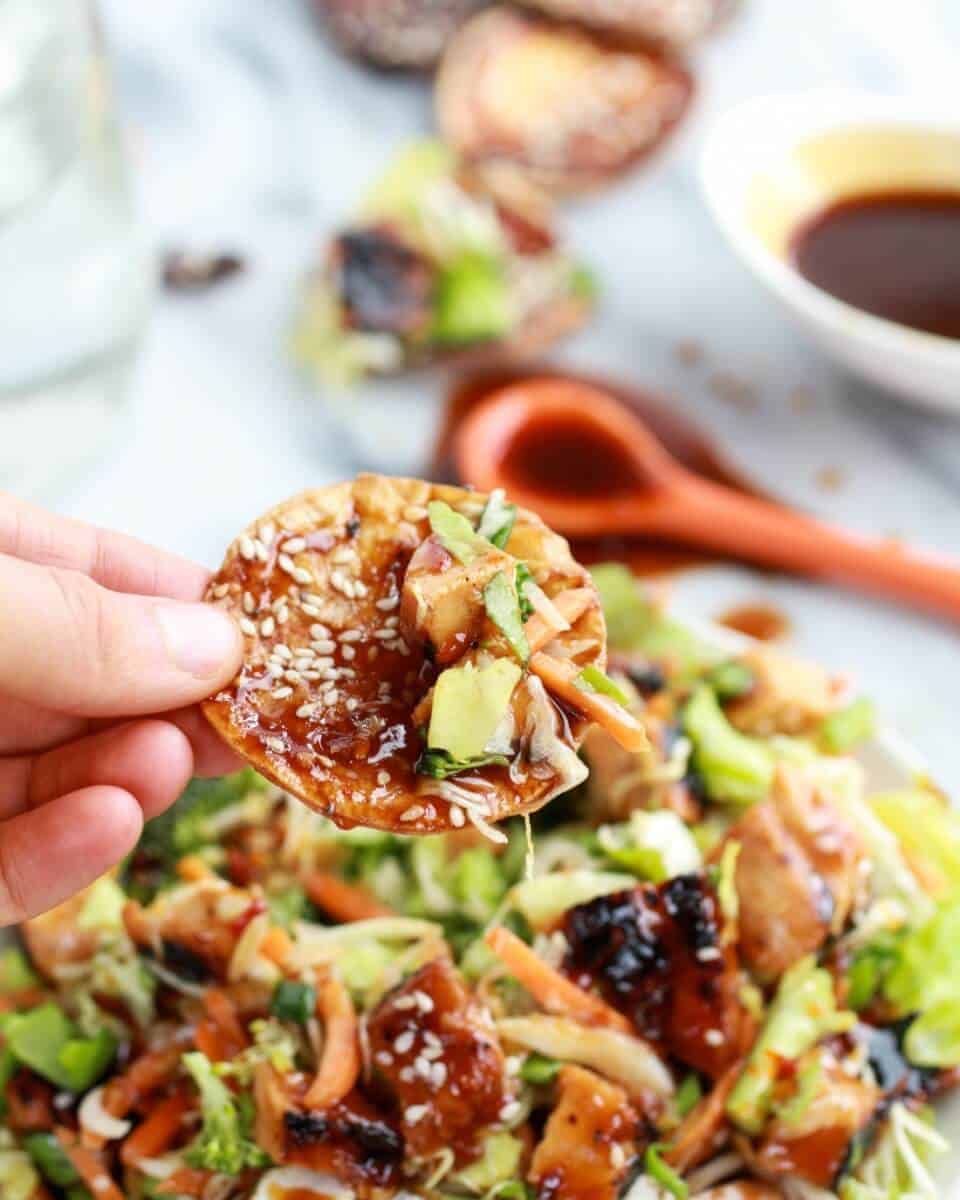 Chopped Asian BBQ Chicken Salad with Honey-Sesame Crackers | halfbakedharvest.com