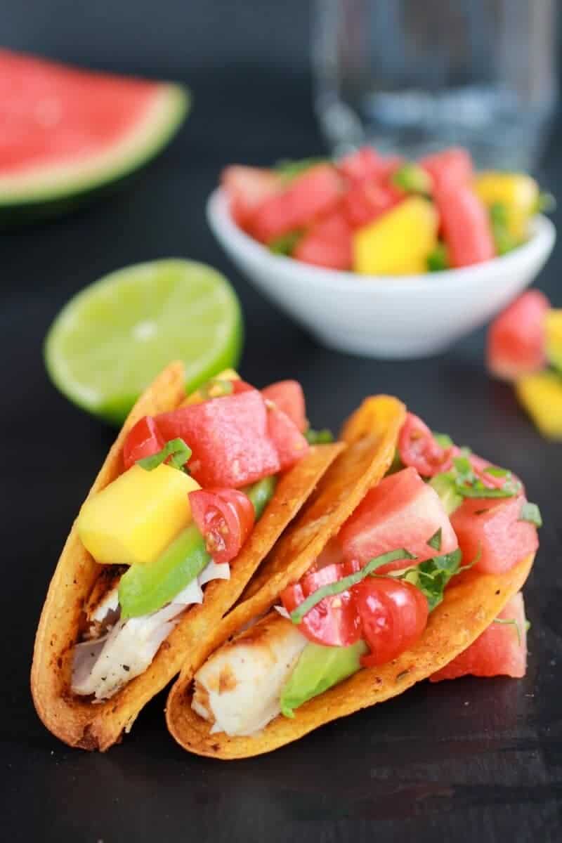 Coconut Lime Mahi Mahi Tacos with Tequila Soaked Watermelon Salsa | halfbakedharvest.com