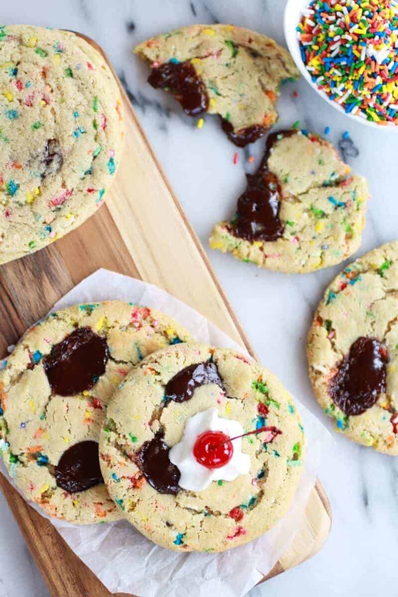 Giant Hot Fudge Ice Cream Sundae Cookies | halfbakedharvest.com