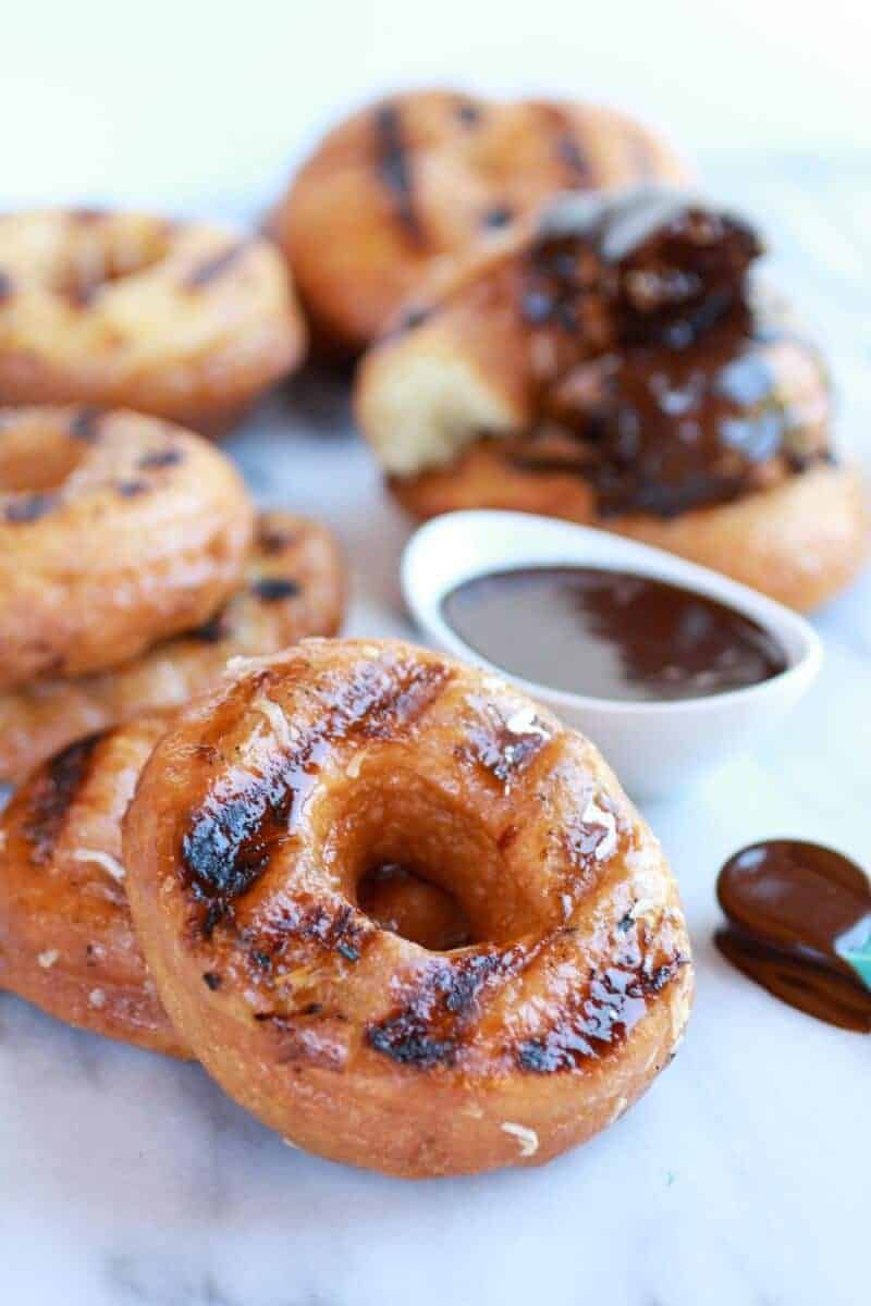Grilled Espresso Glazed Coconut Doughnuts with Mocha Coconut Ganache | halfbakedharvest.com