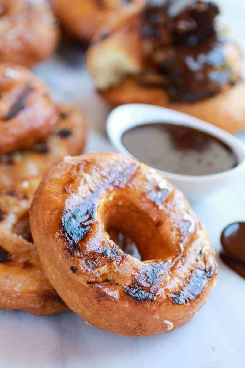 Grilled Espresso Glazed Coconut Doughnuts with Mocha Coconut Ganache | halfbakedharvest.com