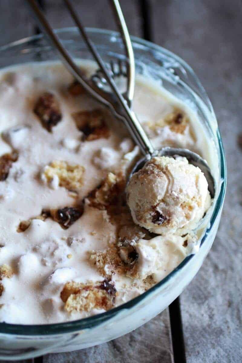Chocolate Chip Stuffed Cinnamon Roll Ice Cream with Vanilla Bean Brown Butter Sauce | halfbakedharvest.com