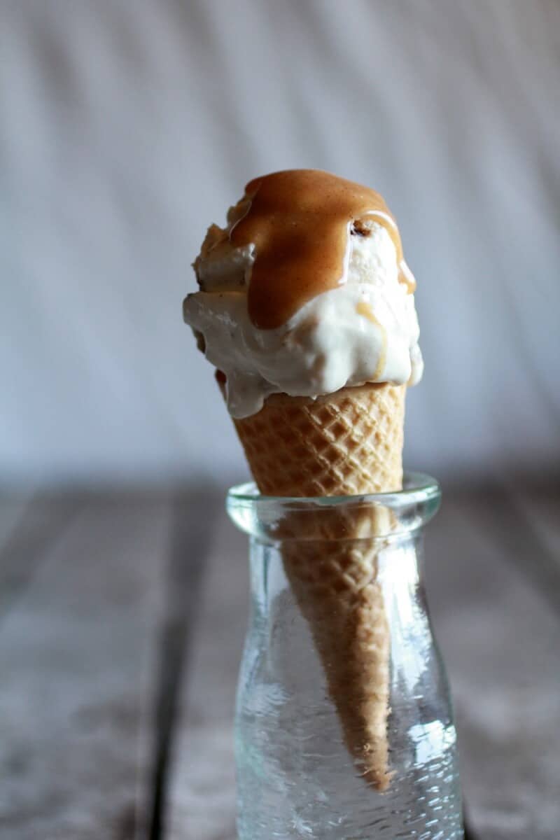 Chocolate Chip Stuffed Cinnamon Roll Ice Cream with Vanilla Bean Brown Butter Sauce | halfbakedharvest.com