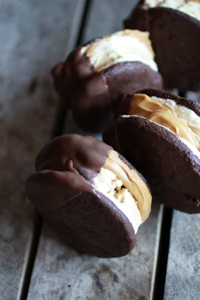 Chocolate Dipped Homemade Peanut Butter Oreo Mocha Ice Cream Sandwiches | halfbakedharvest.com