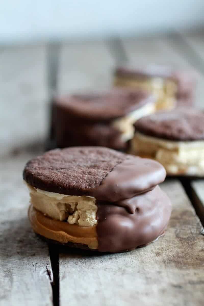 Chocolate Dipped Homemade Peanut Butter Oreo Mocha Ice Cream Sandwiches | halfbakedharvest.com @hbharvest