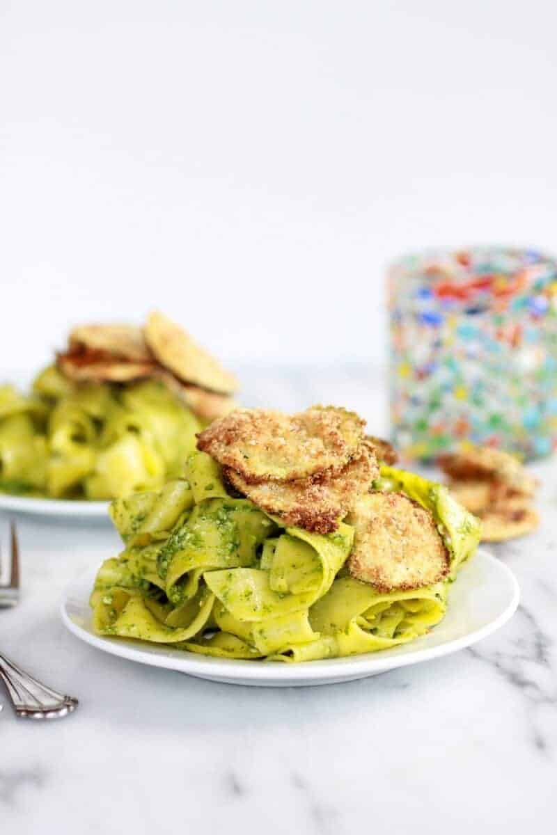 Fried Zucchini + Mint and Pistachio Pesto Pappardelle Pasta | halfbakedharvest.com