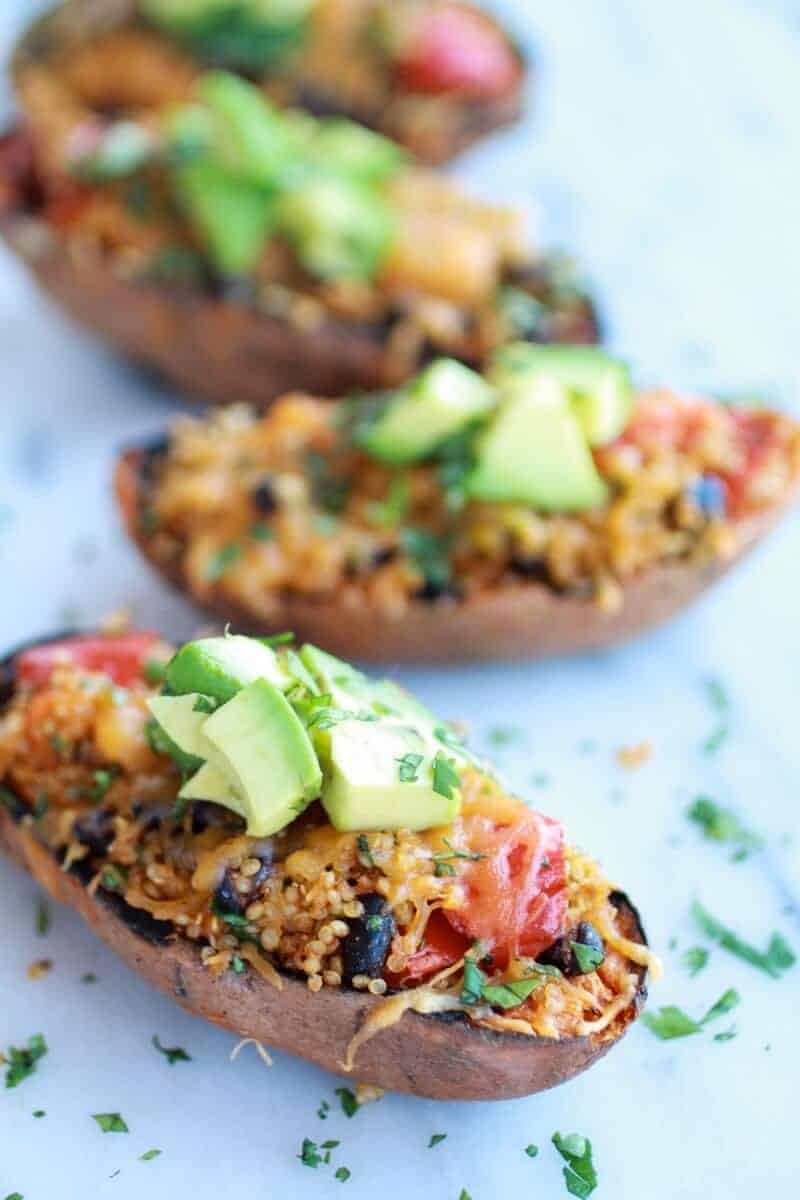 Grilled Tex-Mex Quinoa Stuffed Sweet Potatoes Skins || halfbakedharvest.com