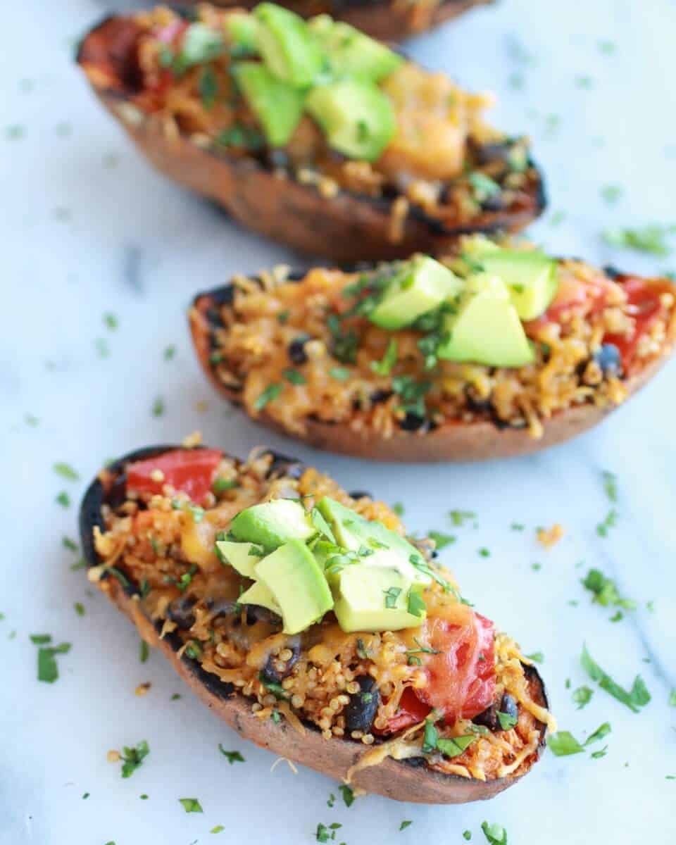 Grilled Tex-Mex Quinoa Stuffed Sweet Potatoes Skins || halfbakedharvest.com