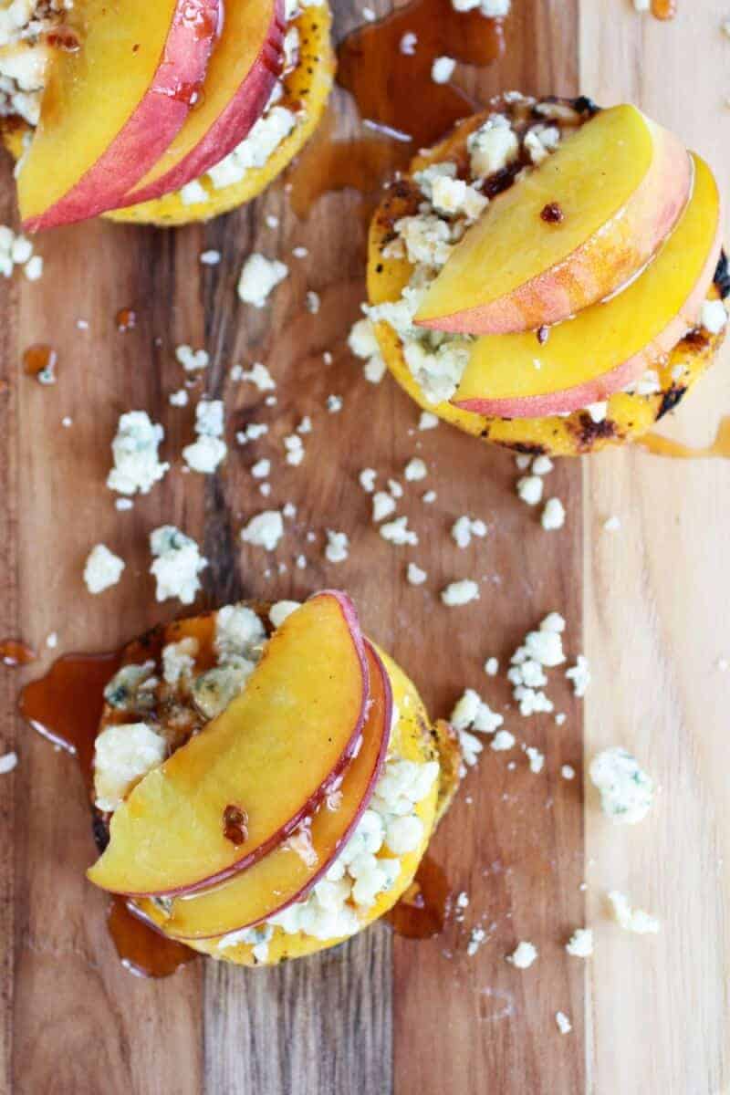 Peach and Gorgonzola Grilled Polenta Rounds with Chipotle Honey | .halfbakedharvest.com