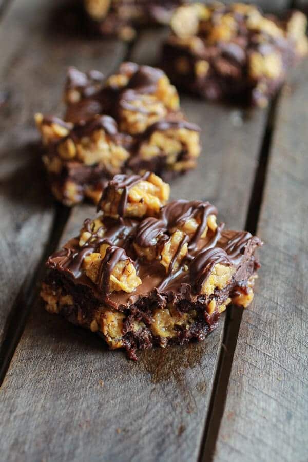 Chewy Chocolate Drenched Peanut Butter Cornflake Crunch Fudge Brownies | halfbakedharvest.com