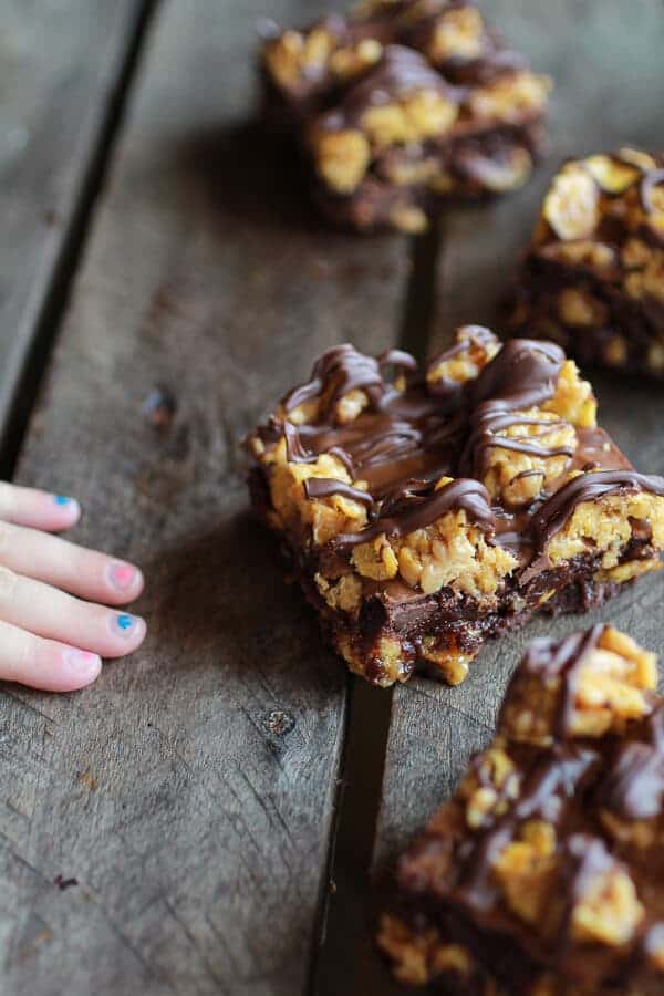 Chewy Chocolate Drenched Peanut Butter Cornflake Crunch Fudge Brownies | halfbakedharvest.com