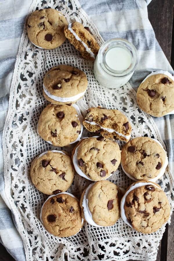 Chocolate Chip Banana FlufferNutter Sandwich Cookies | halfbakedharvest.com