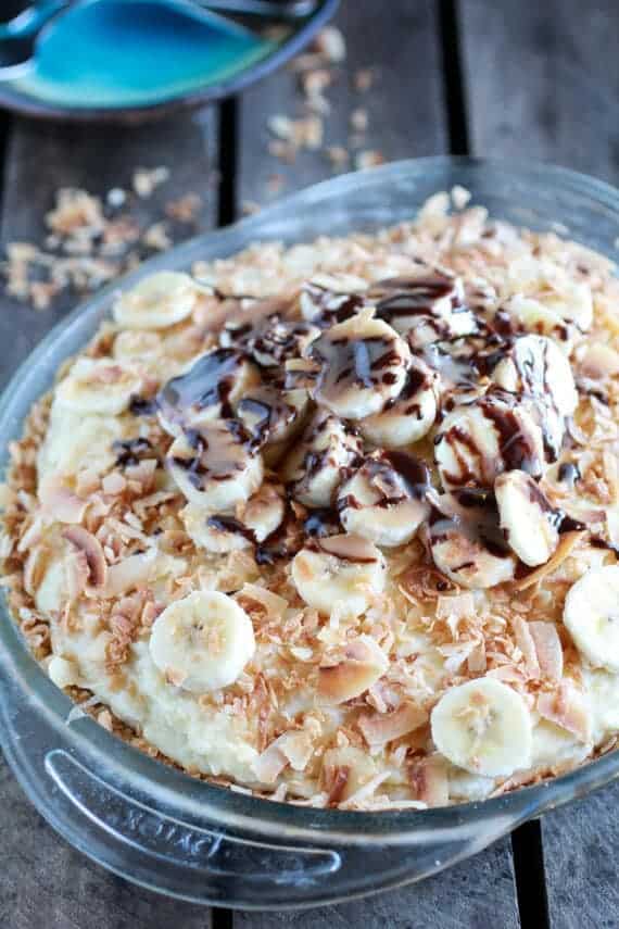 Coconut Banana Cream Chocolate Truffle Pie | halfbakedharvest.com