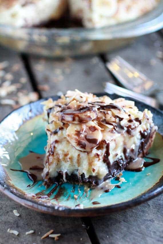 Coconut Banana Cream Chocolate Truffle Pie | halfbakedharvest.com