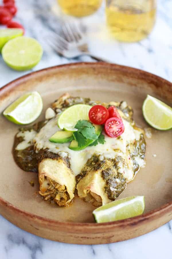 Creamy Avocado + Hatch Chile Chicken Charred Corn Crepechiladas | halfbakedharvest.com