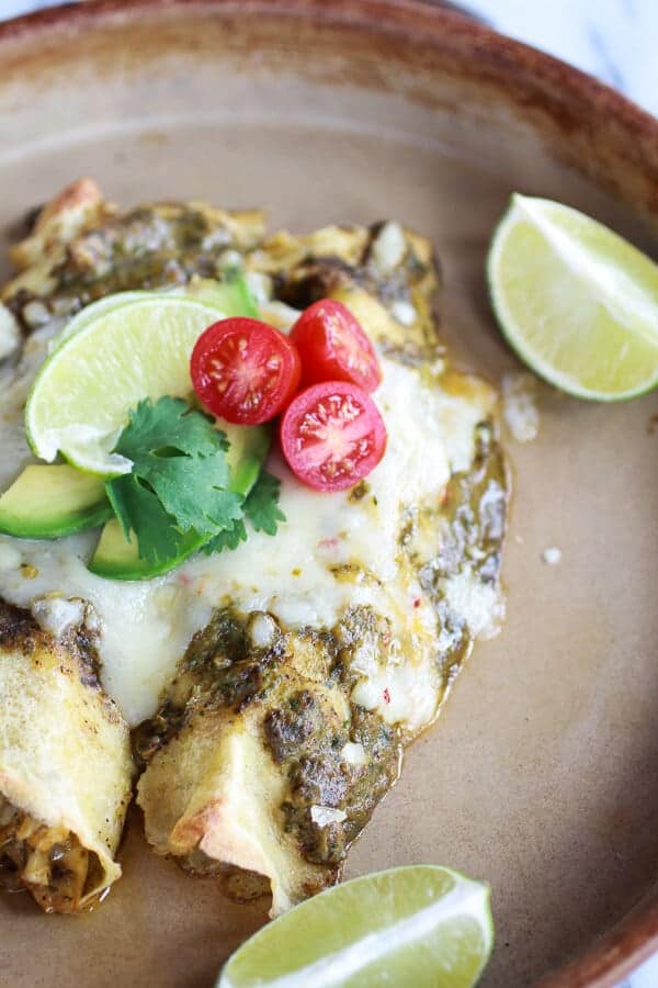 Creamy Avocado + Hatch Chile Chicken Charred Corn Crepechiladas | halfbakedharvest.com