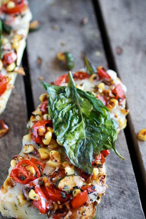 Simple Crispy Basil Caramelized Garden Vegetable + Fontina French Bread Pizza | halfbakedharvest.com
