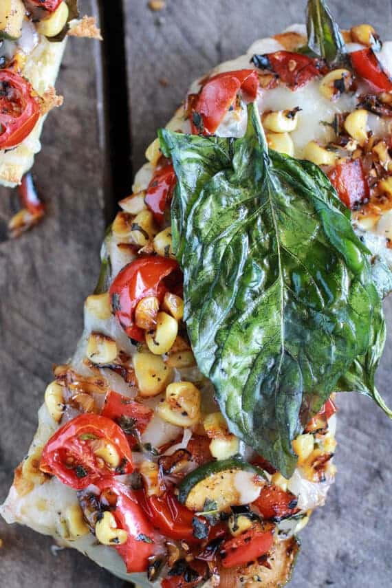 Simple Crispy Basil Caramelized Garden Vegetable + Fontina French Bread Pizza | halfbakedharvest.com