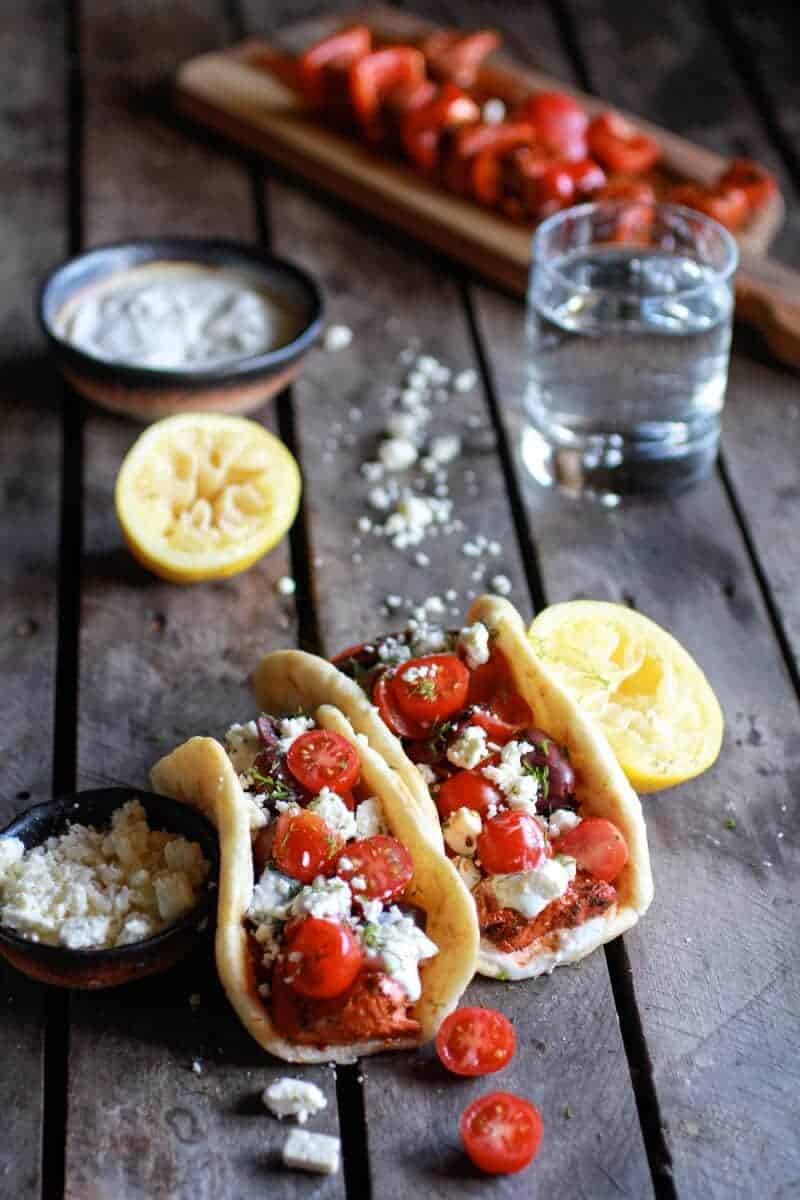 Greek Salmon Souvlaki Gyros with Tzatziki | halfbakedharvest.com