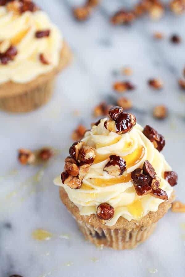 Honey Toasted Hazelnut Chocolate Chunk Cupcakes with Boozy Honey Buttercream Frosting | halfbakedharvest.com