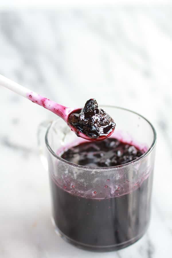 Jalapeño Cheddar Cornbread Pancakes with Roasted Blueberry Honey Syrup | halfbakedharvest.com