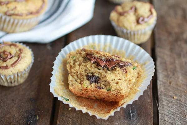 Nutella Stuffed Whole Wheat Peanut Butter Banana and Zucchini Muffins | halfbakedharvest.com