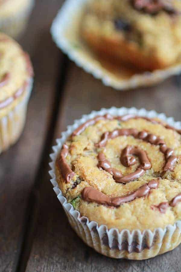 Nutella Stuffed Whole Wheat Peanut Butter Banana and Zucchini Muffins | halfbakedharvest.com
