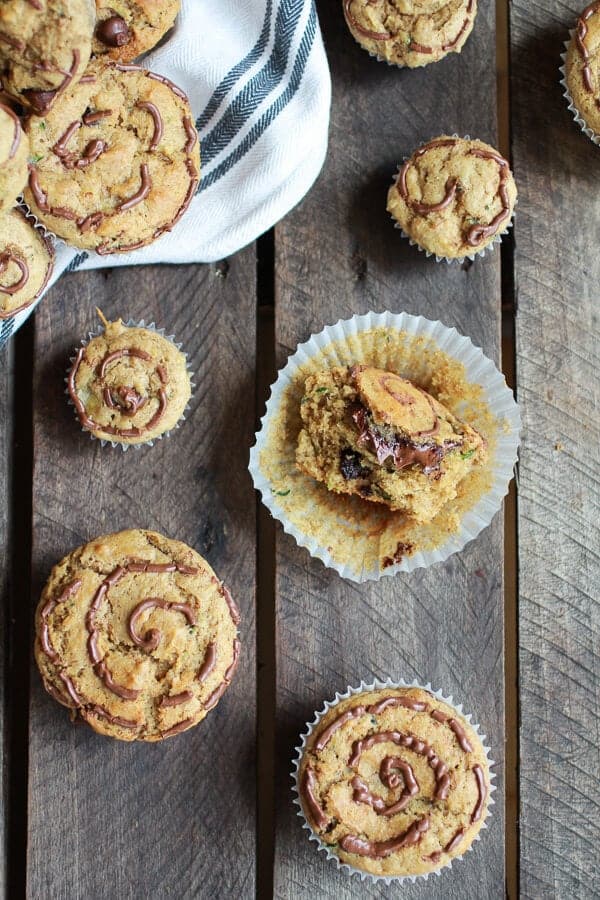 Nutella Stuffed Whole Wheat Peanut Butter Banana and Zucchini Muffins | halfbakedharvest.com