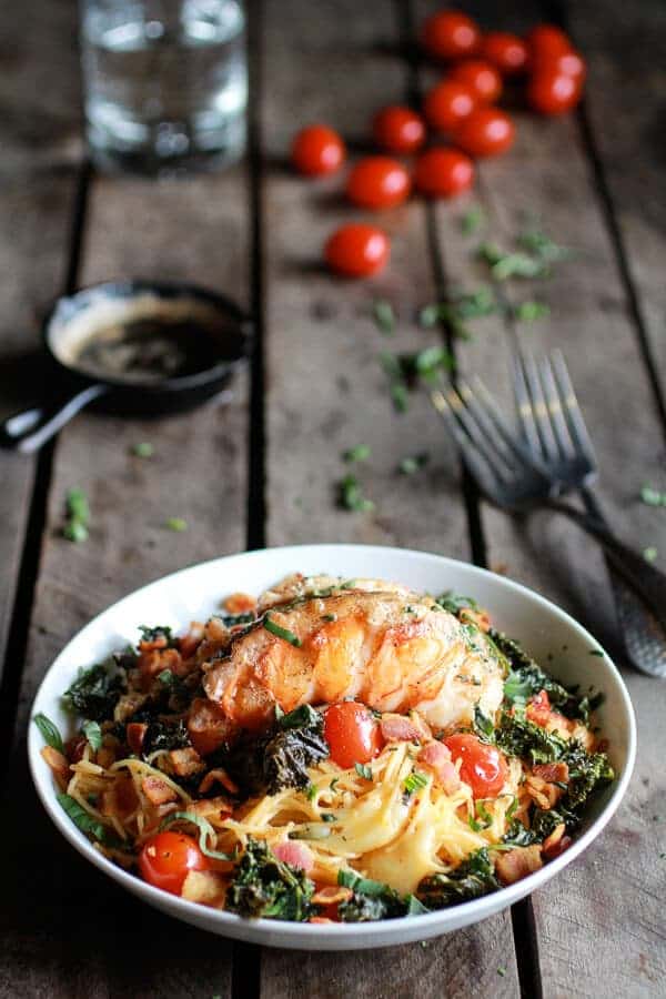 Brown Butter Lobster, Bacon + Crispy Kale and Fontina Pasta | halfbakedharvest.com