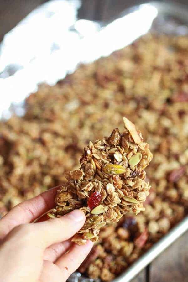 Brown Butter Pumpkin Seed and Espresso Glazed Big Cluster Granola | halfbakedharvest.com