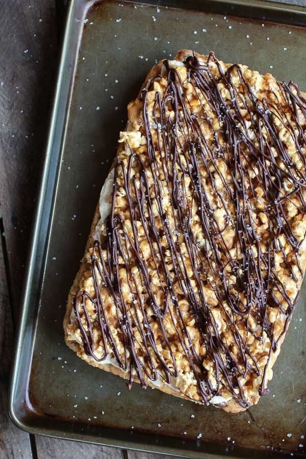 Peanut Butter Cup Cookies & Cream Salted Caramel Popcorn Bars | halfbakedharvest.com