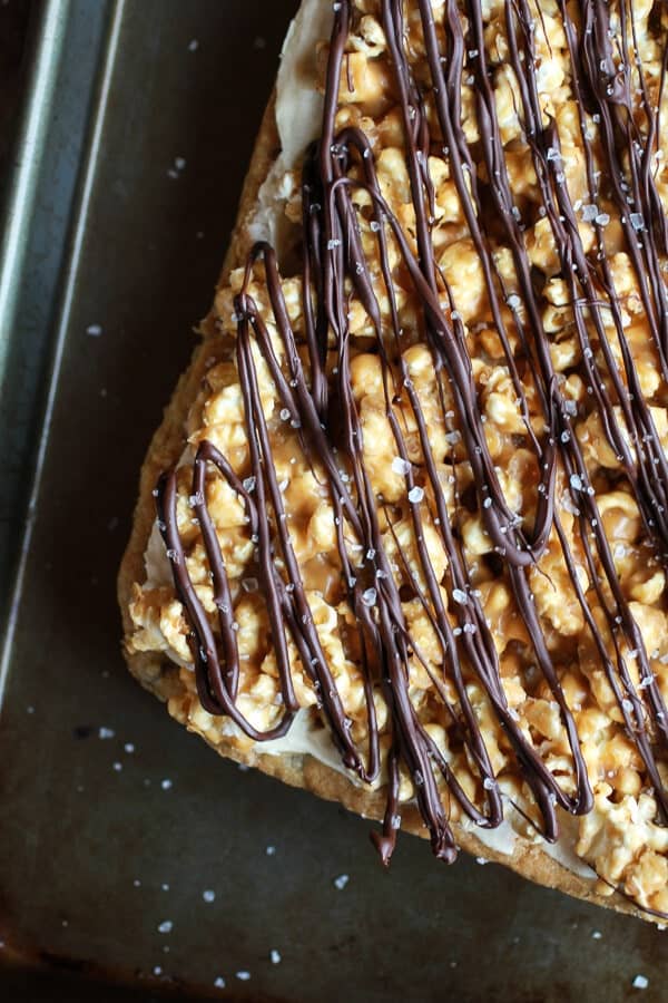 Peanut Butter Cup Cookies & Cream Salted Caramel Popcorn Bars | halfbakedharvest.com