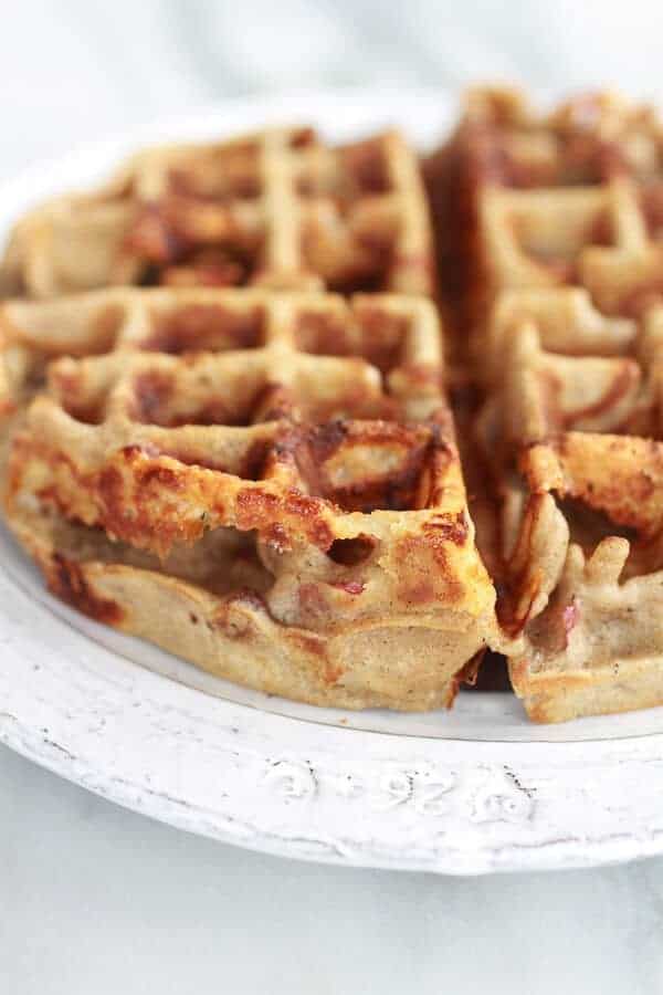 Roasted Apple Pecan and Brie Buckwheat Waffles with Bourbon Caramel Drizzle | halfbakedharvest.com