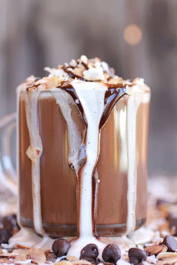 Toasted Coconut Chocolate Pumpkin Spice Latte with Chocolate Drizzle | halfbakedharvest.com
