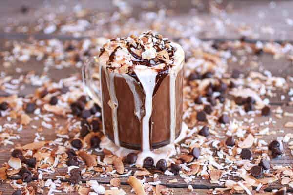 Toasted Coconut Chocolate Pumpkin Spice Latte with Chocolate Drizzle | halfbakedharvest.com