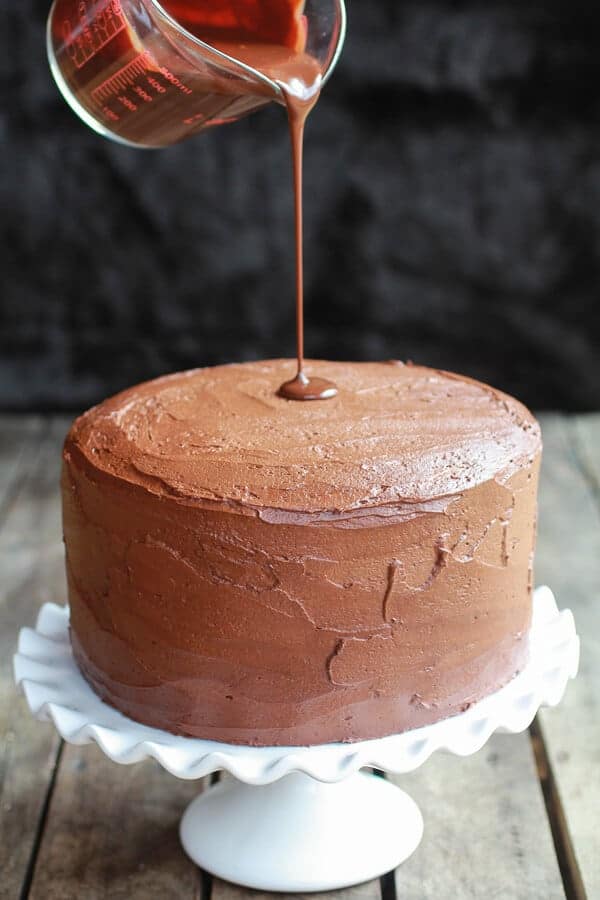 Ultimate Triple Layer Chocolate Bourbon Peanut Butter Buckeye Cake | halfbakedharvest.com